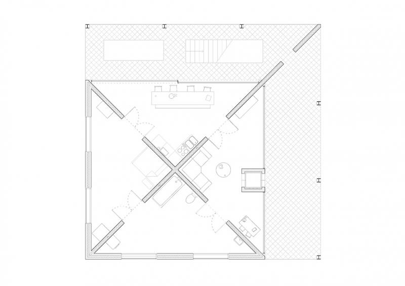 Aiming to apply the logic of the City Project into the Apartment, the plan represents the rooms as clearly distinctive units while showing a condition that makes them perceived as a unified continuous space. The concept of equality, seen in the terraced houses, is translated into the plan by giving all rooms same size, shape and dimensions.